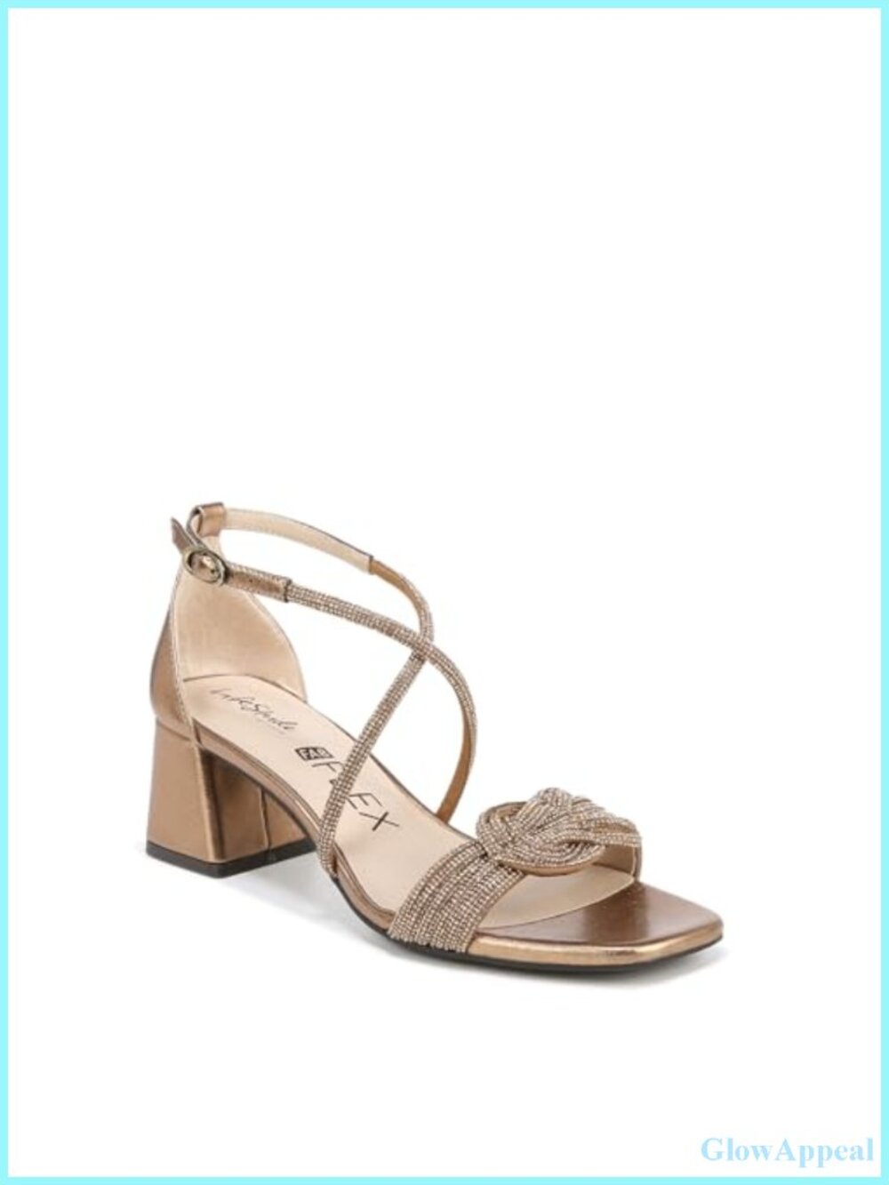 Women's Metallic Faux Leather Rhinestone Dress Sandals Block Heel
